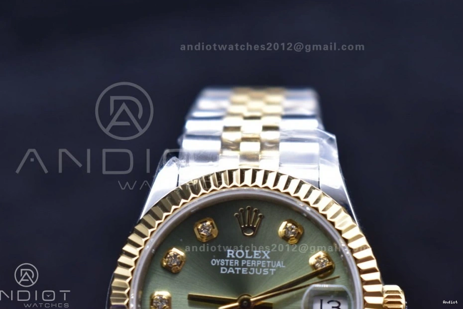 Green Dial on 278289 Syle Markers Steel 31 DateJust WF 316L Fluted Bracelet and President Bezel Ladies 0316